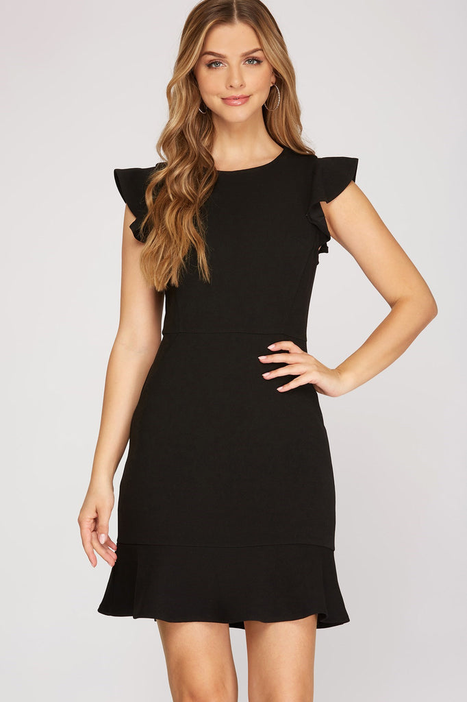black cap sleeve dress